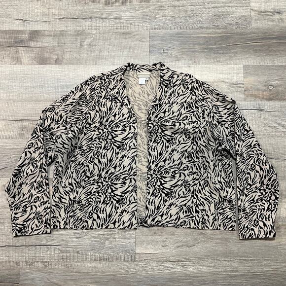 Coldwater Creek Linen Blend Jacket 2X Zebra Animal Print Neutral Boho Minimalist - Picture 1 of 6